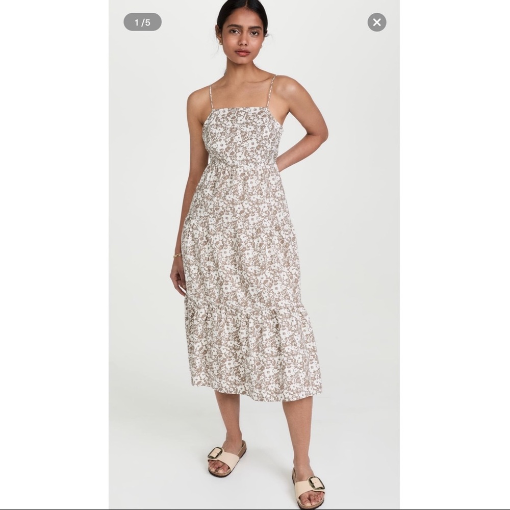 Leni Tiered MIDI Dress Tan and White
